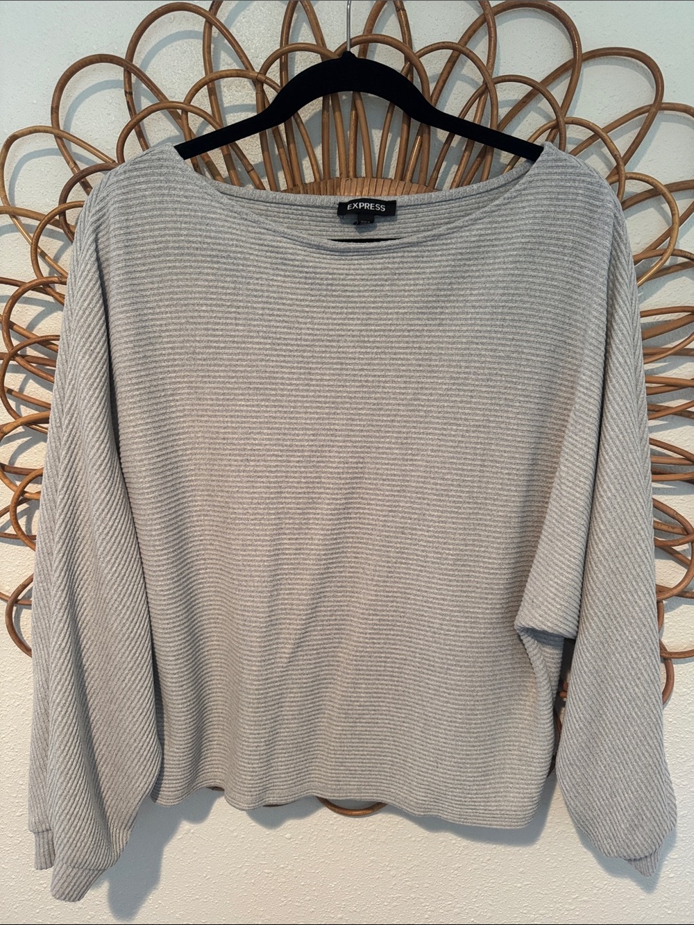 Express Light Gray Ribbed Boatneck Sweater